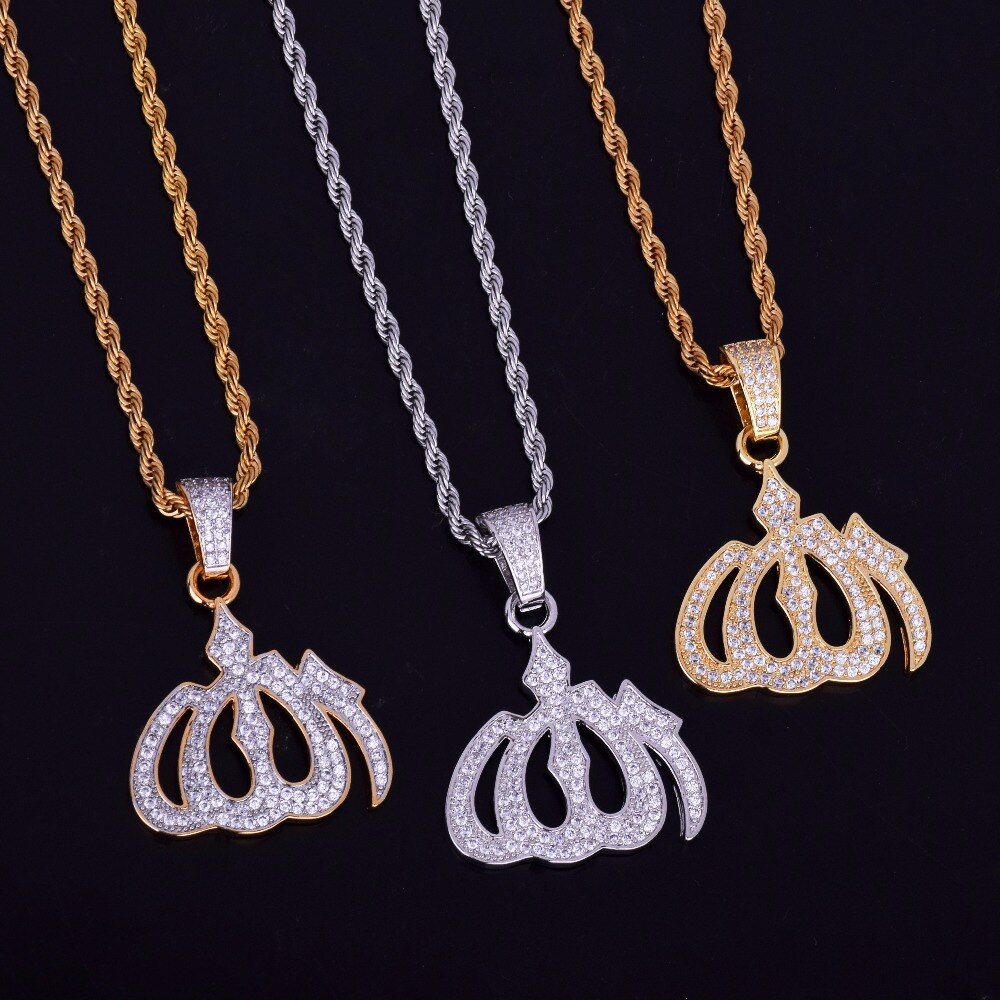 Iced Religious Allah Pendant God Arabic Pendant Gold Color Cubic Zircon Men's Hip Hop Jewelry