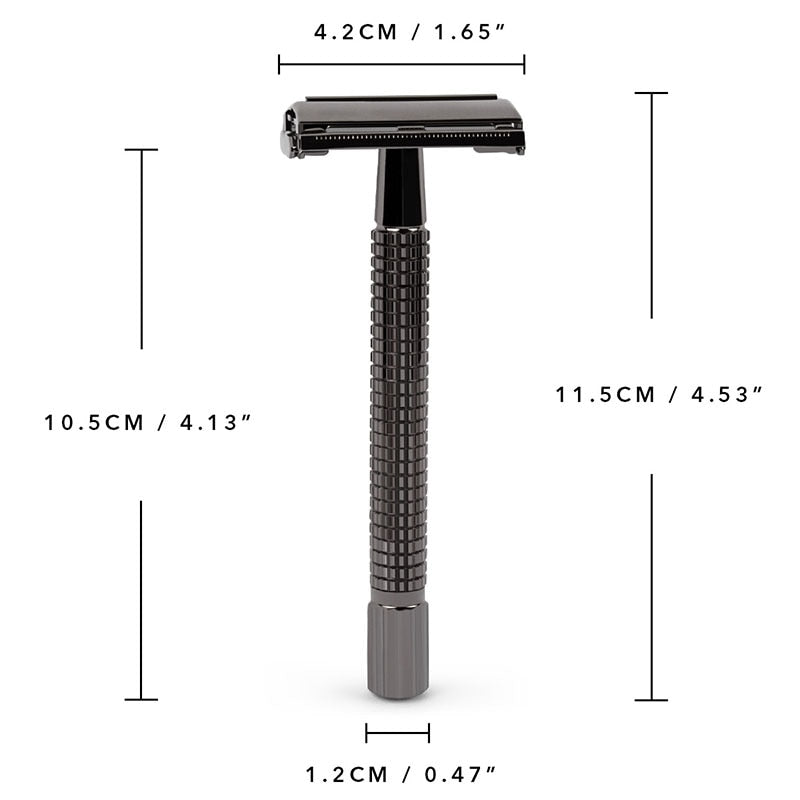 QShave Long Handle Butterfly Open Classic Safety Razor Double Edge Safety Razor Gunblack Color