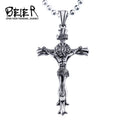 BEIER white/gold Catholic Religious Jesus Piece Cross Pendant Necklace For Men Gift Vintage Chain Christian Jewelry BP8-188