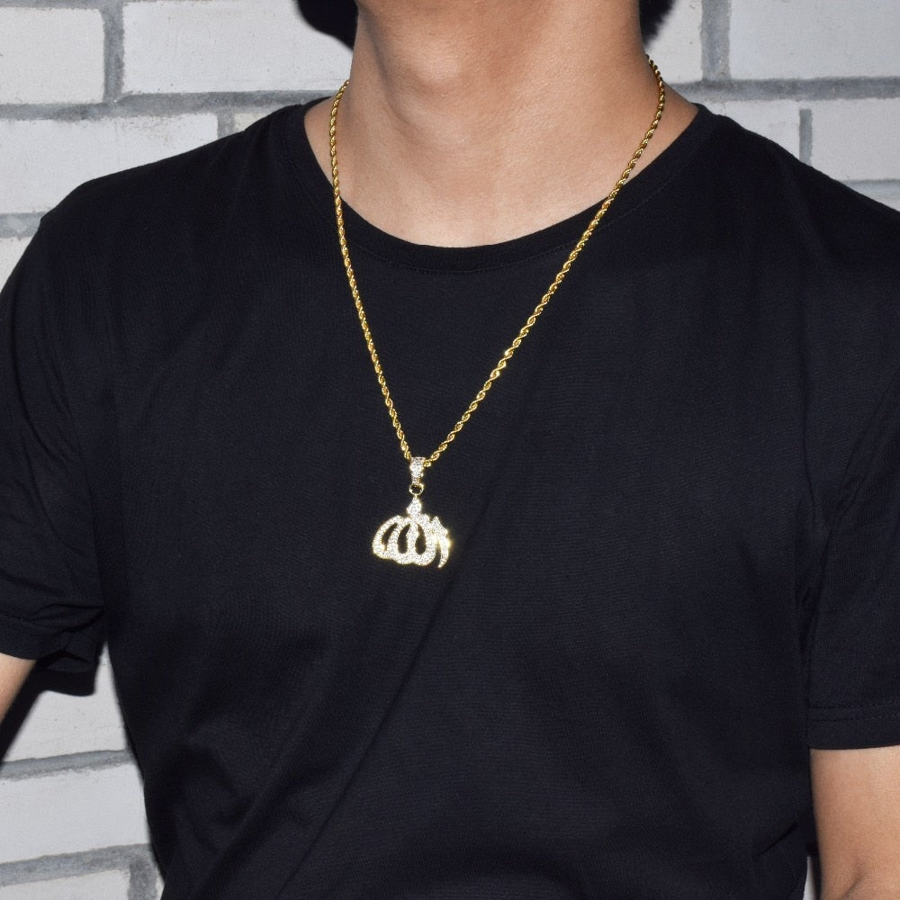 Iced Religious Allah Pendant God Arabic Pendant Gold Color Cubic Zircon Men's Hip Hop Jewelry