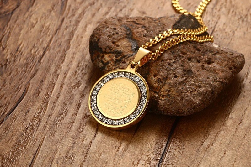 Vnox Islamic Necklace  Gold-color Round Necklace Religious Jewelry with Beautiful CZ Stone