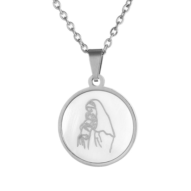 Religious Catholic church Amulet Necklace Stainless Steel Virgin Mary Pendant Necklace with women gold/Steel color jewelry