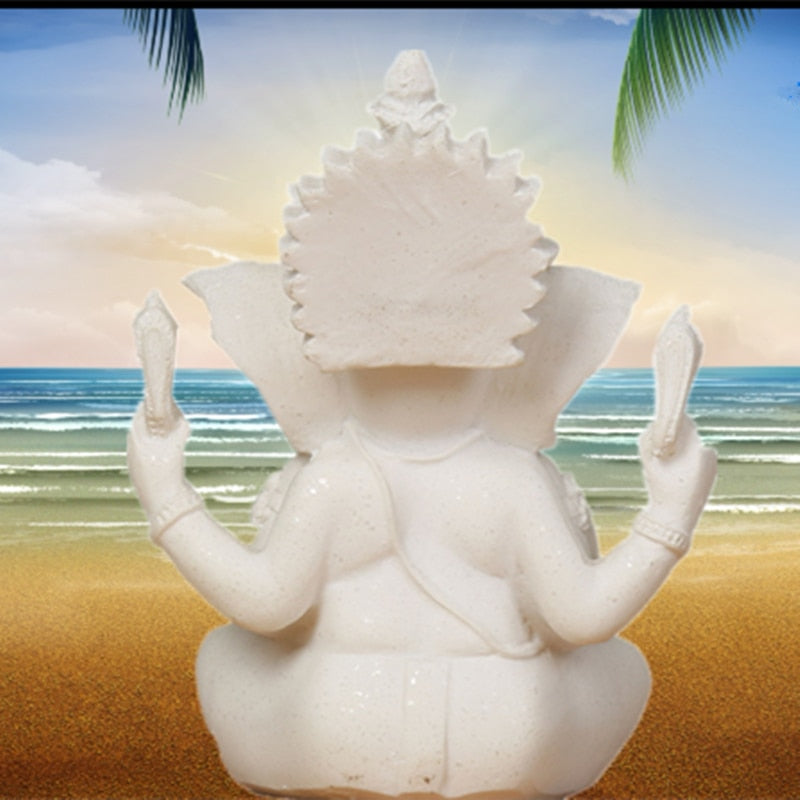 VILEAD Sandstone Indian Ganesha Elephant God Statue Religious Hindu Elephant-Headed Fengshui Buddha Sculpture Home Decor Crafts