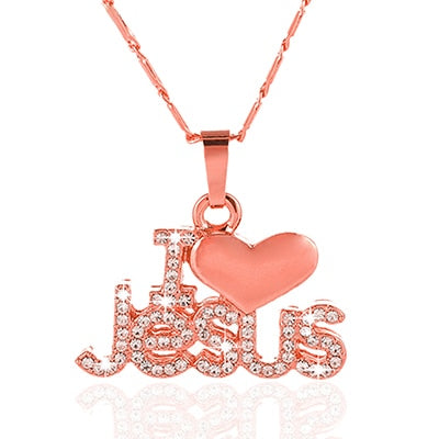 Fashion Religious I Love Jesus pendant necklace for women gold/rose gold Christian jewelry accessories gift