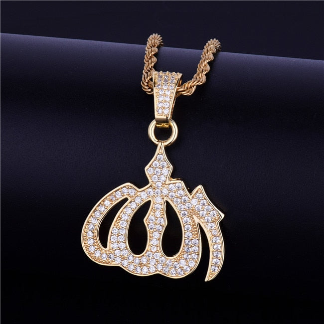 Iced Religious Allah Pendant God Arabic Pendant Gold Color Cubic Zircon Men's Hip Hop Jewelry