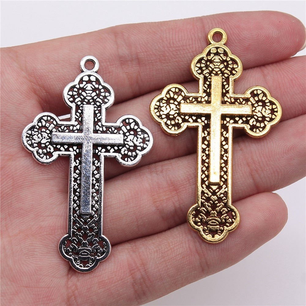 WYSIWYG 3pcs 54x33mm Religious Cross Pendant Orthodox Cross Charms Antique Silver Color Antique Gold Cross Charm