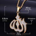 Religious Muslim Jewelry Hip Hop Style Gold Color Bling Crystal Islamic Allah Necklaces &amp; Pendants For Men/Women