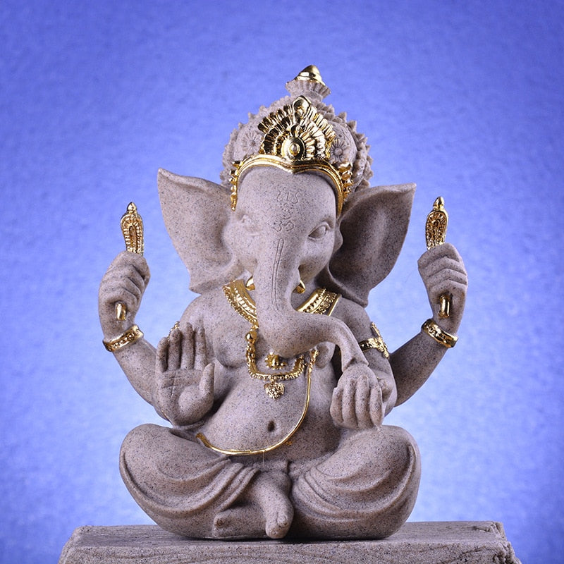 VILEAD Sandstone Indian Ganesha Elephant God Statue Religious Hindu Elephant-Headed Fengshui Buddha Sculpture Home Decor Crafts