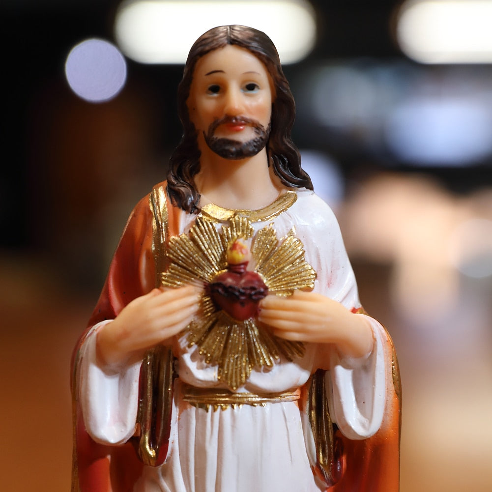 Zayton Jesus Statue Sacred Heart Figure Resin Sculpture Savior Figurine Catholic Christian Religious Gift Home Chapel Decoration
