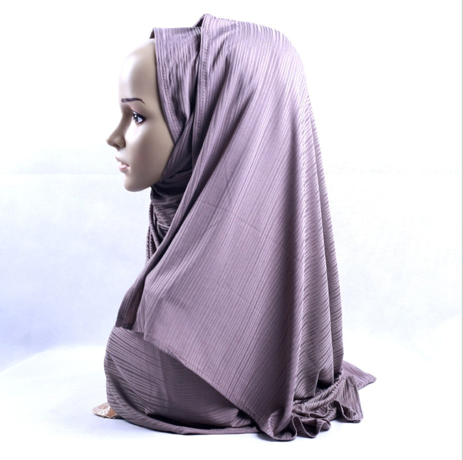 Fashion Pleated Stripe Scarf Women Muslim Jersey Hijabs Shawl hijeb femme Africa Headband Long Islam Underscarf Sjaal Bufandas