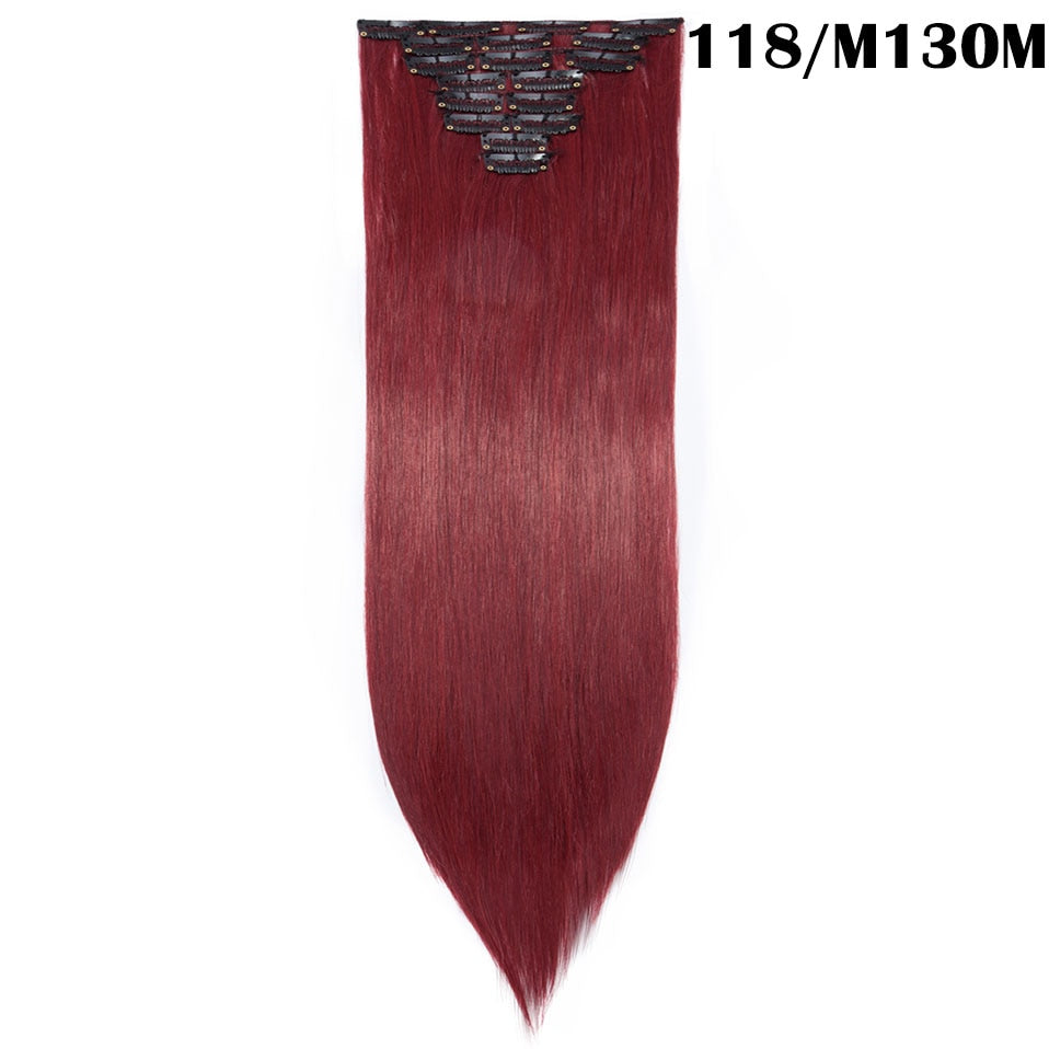 S-noilite Synthetic Pcs/set Long Straight Clip In On Hair Extensions Black Brown Red Pink Purple Fake Hairpieces For Women