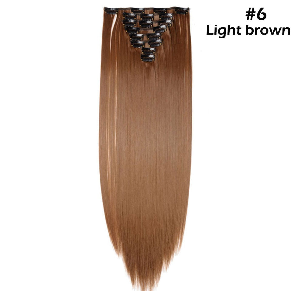 S-noilite Synthetic Pcs/set Long Straight Clip In On Hair Extensions Black Brown Red Pink Purple Fake Hairpieces For Women
