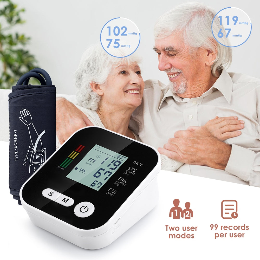 Electric Upper Arm Blood Pressure Monitor Digital Heart Beat Rate Pulse Meter Voice Alarm Automatic Home Blood Pressure Meter