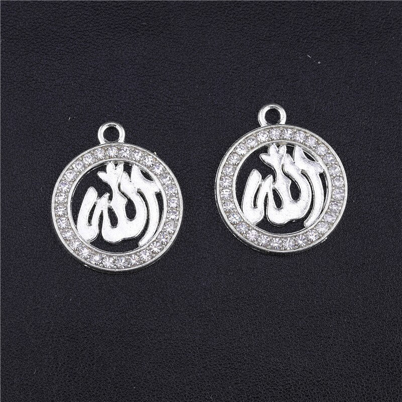 Juya 10Pcs/Lot Wholesale DIY Gold/Silver Color Crescent Allah Muslim Charms For Religious Islamic Jewelry Making Supplies