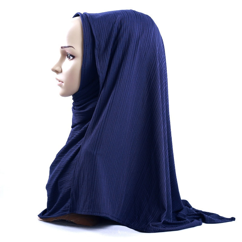 Fashion Pleated Stripe Scarf Women Muslim Jersey Hijabs Shawl hijeb femme Africa Headband Long Islam Underscarf Sjaal Bufandas