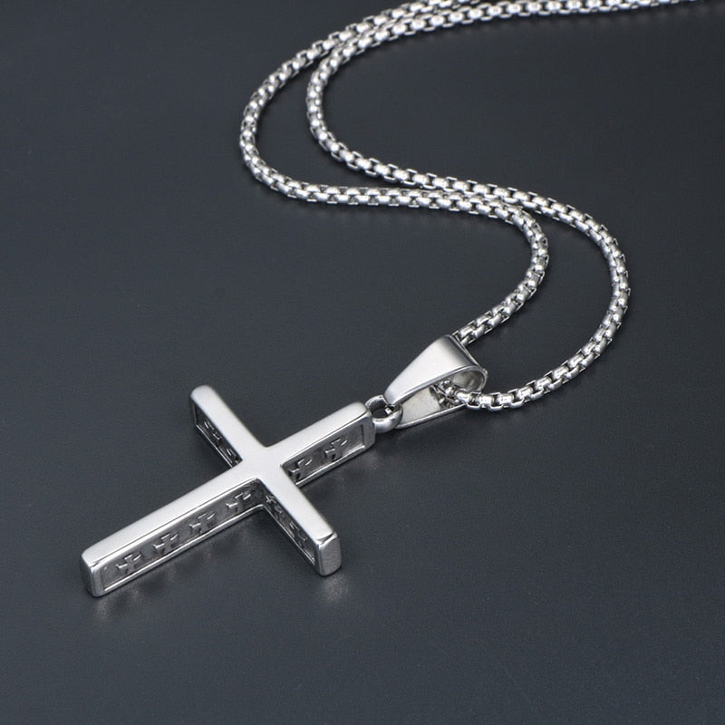 EyeYoYo Stainless Steel Vintage Cross Pendant Necklace Men Religious Delicate Necklace Personality Jewelry