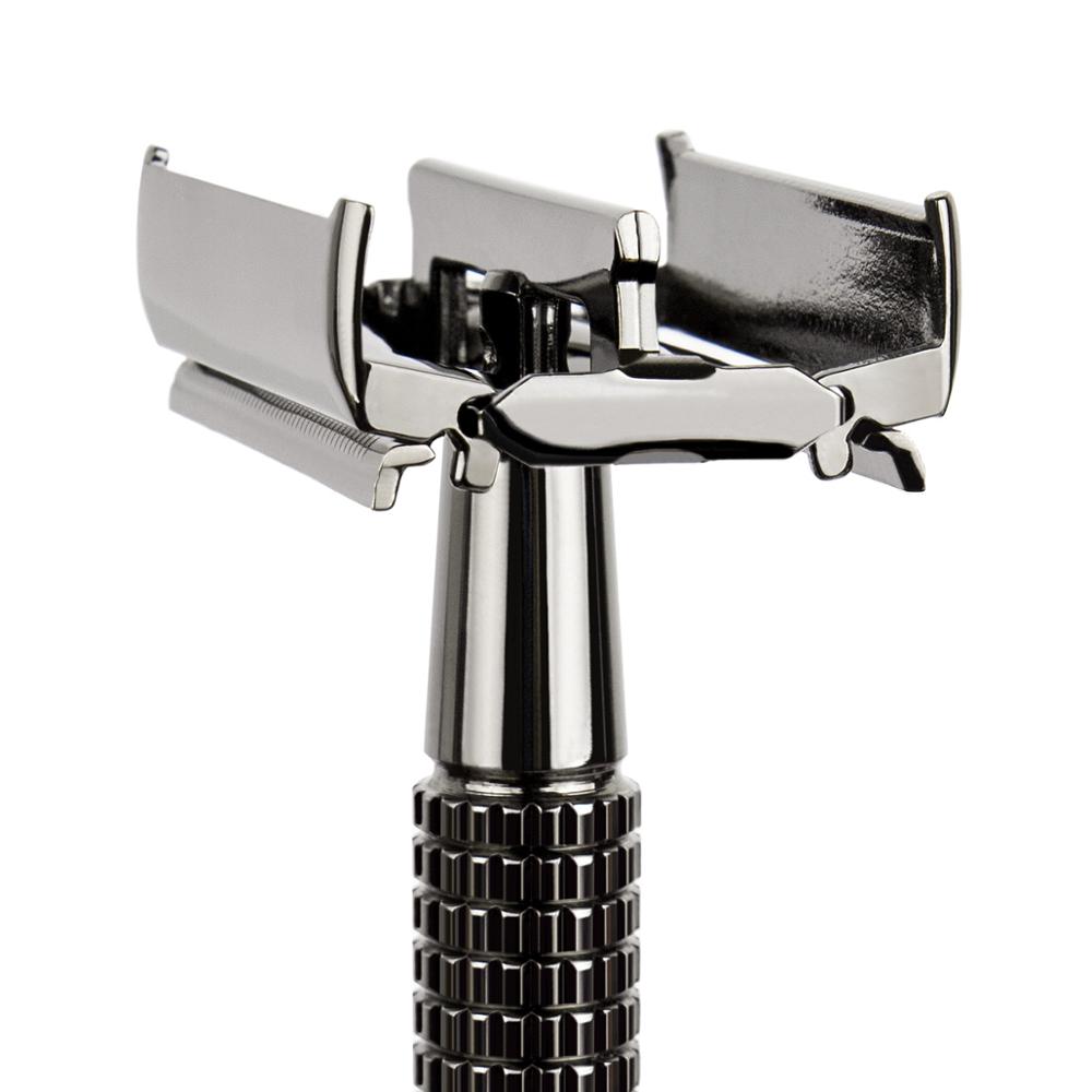 QShave Long Handle Butterfly Open Classic Safety Razor Double Edge Safety Razor Gunblack Color