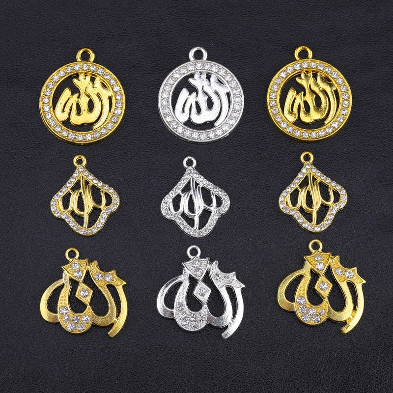 Juya 10Pcs/Lot Wholesale DIY Gold/Silver Color Crescent Allah Muslim Charms For Religious Islamic Jewelry Making Supplies