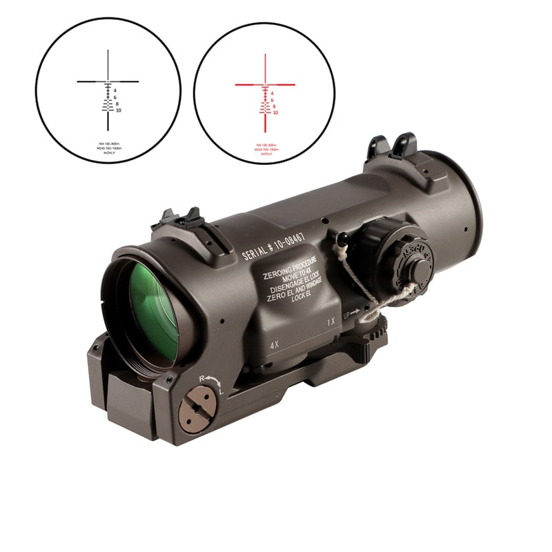 Tactical Rifle Scope 1x-4x Fixed Dual Purpose Scope Red illuminated Red Dot Sight for Rifle Hunting Shooting