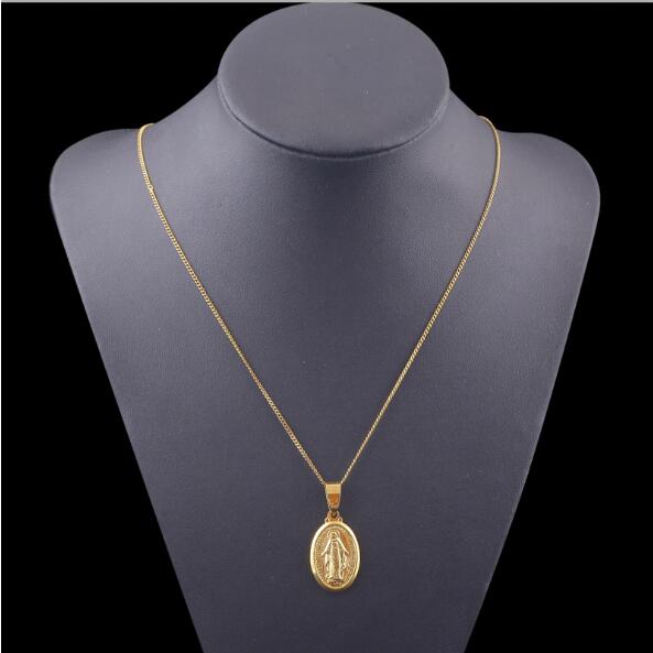 SOMMAR Hot 2020 Gold Vermeil Neutral necklaces &amp; pendants Holy Mother of God Golden religious pattern choker summer jewelry
