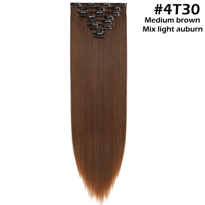 S-noilite Synthetic Pcs/set Long Straight Clip In On Hair Extensions Black Brown Red Pink Purple Fake Hairpieces For Women