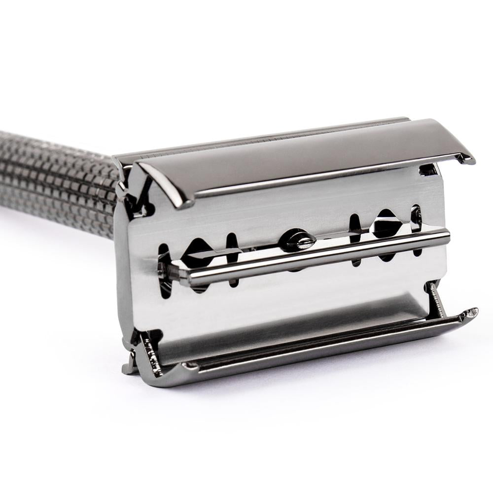 QShave Long Handle Butterfly Open Classic Safety Razor Double Edge Safety Razor Gunblack Color