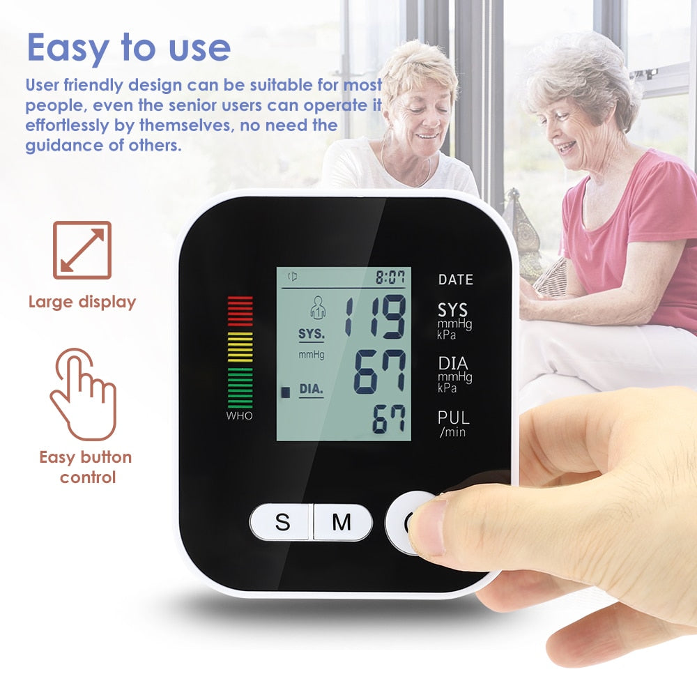 Electric Upper Arm Blood Pressure Monitor Digital Heart Beat Rate Pulse Meter Voice Alarm Automatic Home Blood Pressure Meter