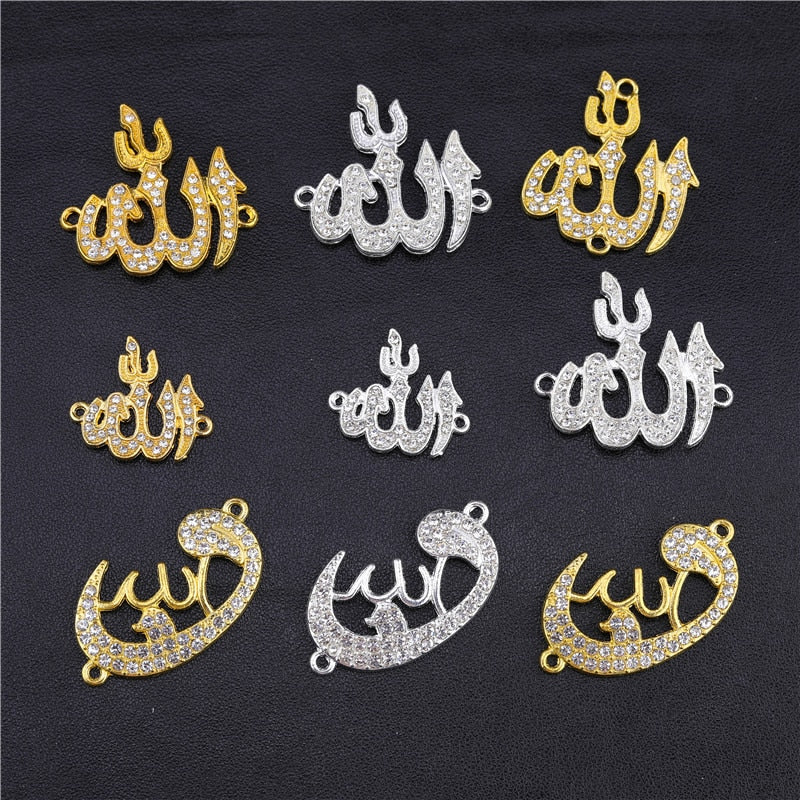 Juya 10Pcs/Lot Wholesale DIY Gold/Silver Color Crescent Allah Muslim Charms For Religious Islamic Jewelry Making Supplies