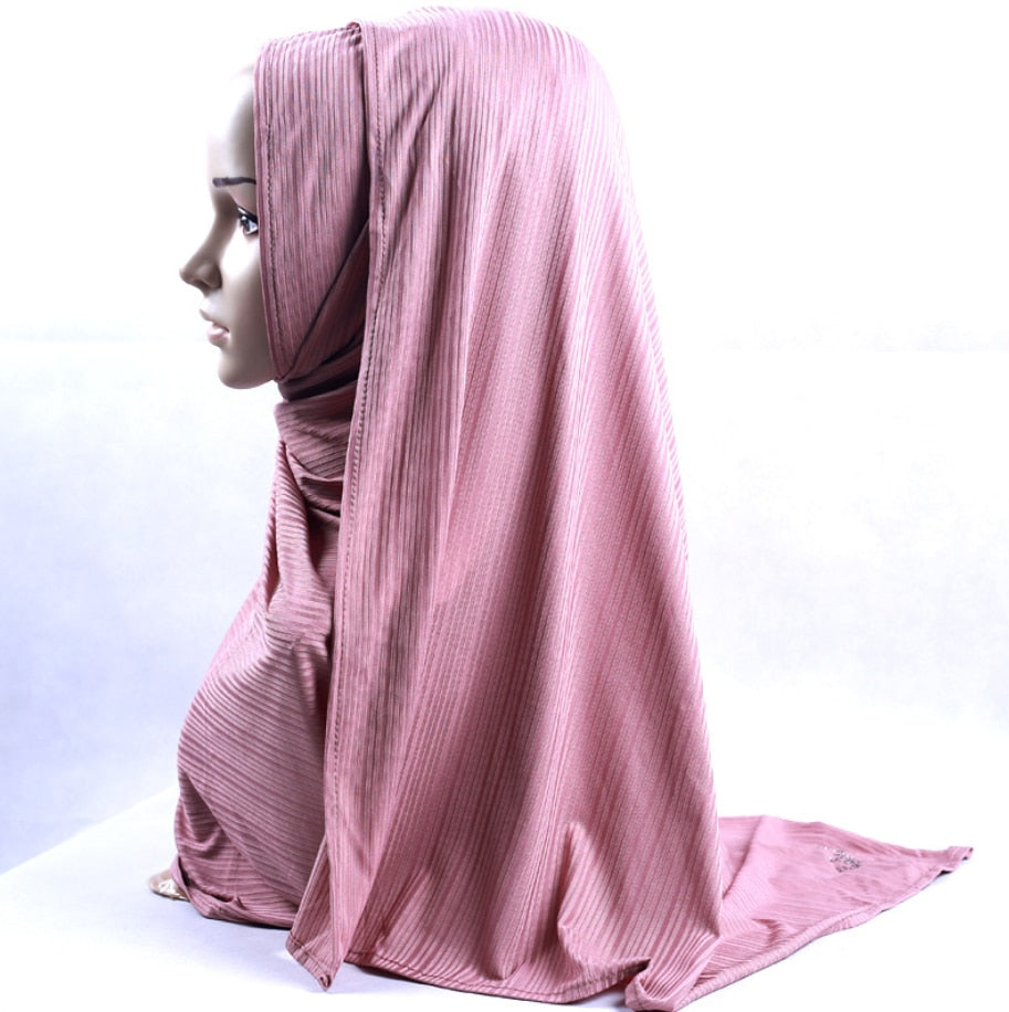 Fashion Pleated Stripe Scarf Women Muslim Jersey Hijabs Shawl hijeb femme Africa Headband Long Islam Underscarf Sjaal Bufandas