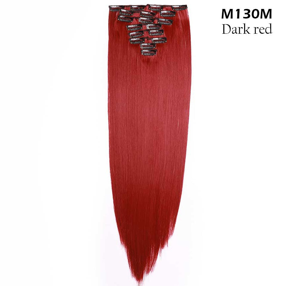 S-noilite Synthetic Pcs/set Long Straight Clip In On Hair Extensions Black Brown Red Pink Purple Fake Hairpieces For Women