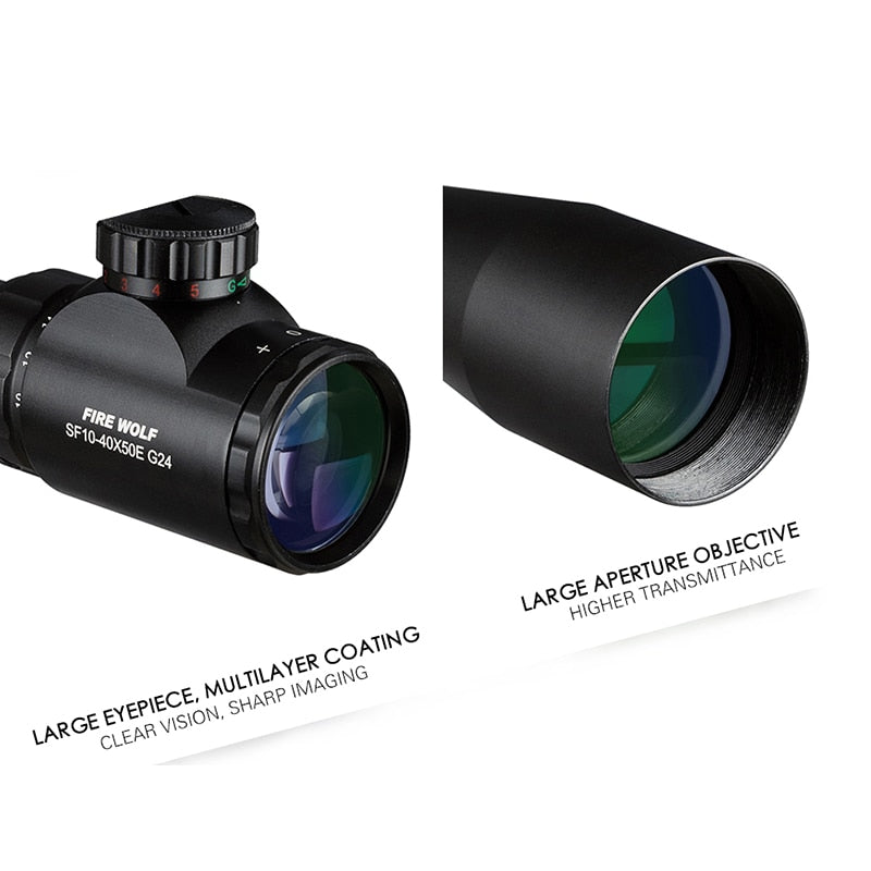 Fire Wolf 10-40x50 E Scope Long Range Riflescope Side Wheel Parallax Optic Sight Rifle  Hunting Scopes Sniper Rifle Sight