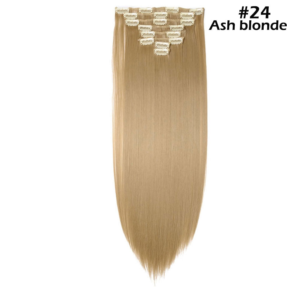 S-noilite Synthetic Pcs/set Long Straight Clip In On Hair Extensions Black Brown Red Pink Purple Fake Hairpieces For Women