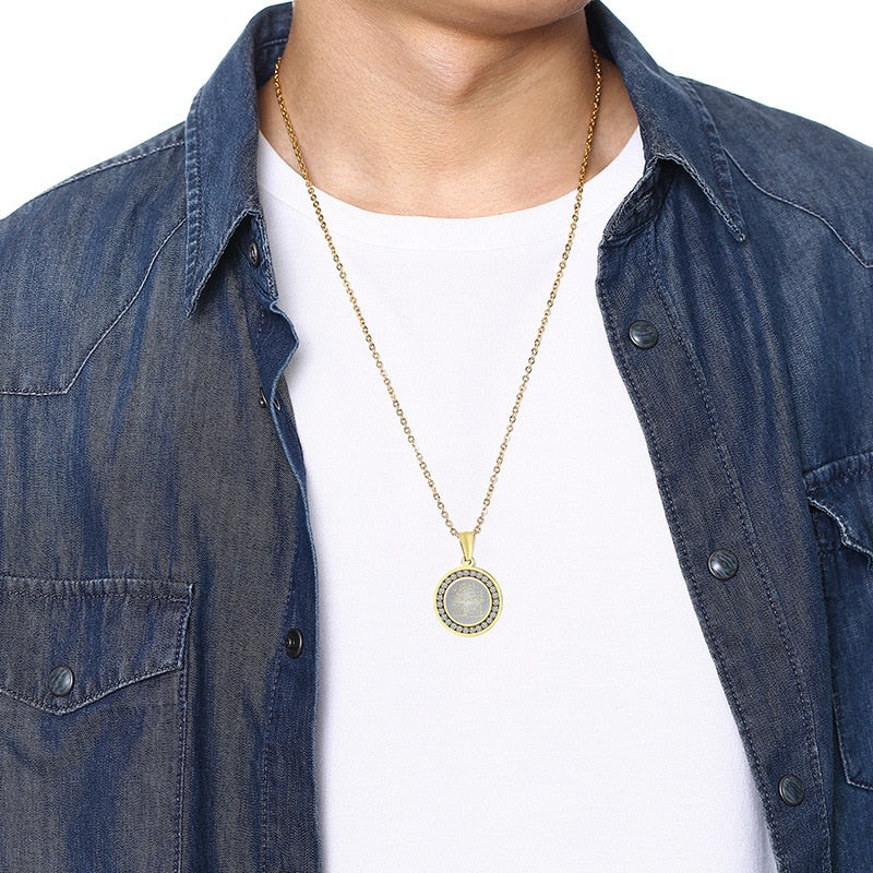 Vnox Islamic Necklace  Gold-color Round Necklace Religious Jewelry with Beautiful CZ Stone