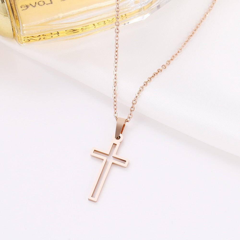 DOTIFI Stainless Steel Necklace For Women Lover's Gold And Rose Gold Color Chain Cross Necklace Small Cross Religious Jewelry