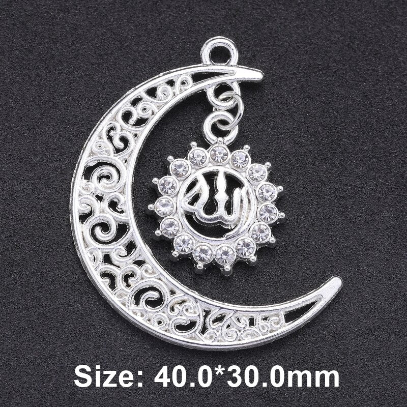 Juya 10Pcs/Lot Wholesale DIY Gold/Silver Color Crescent Allah Muslim Charms For Religious Islamic Jewelry Making Supplies
