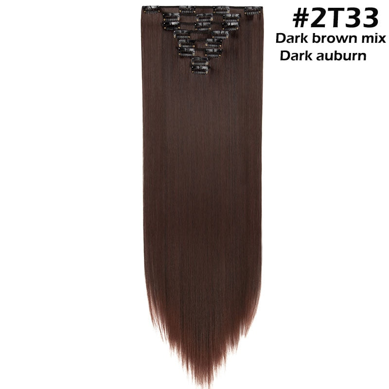 S-noilite Synthetic Pcs/set Long Straight Clip In On Hair Extensions Black Brown Red Pink Purple Fake Hairpieces For Women