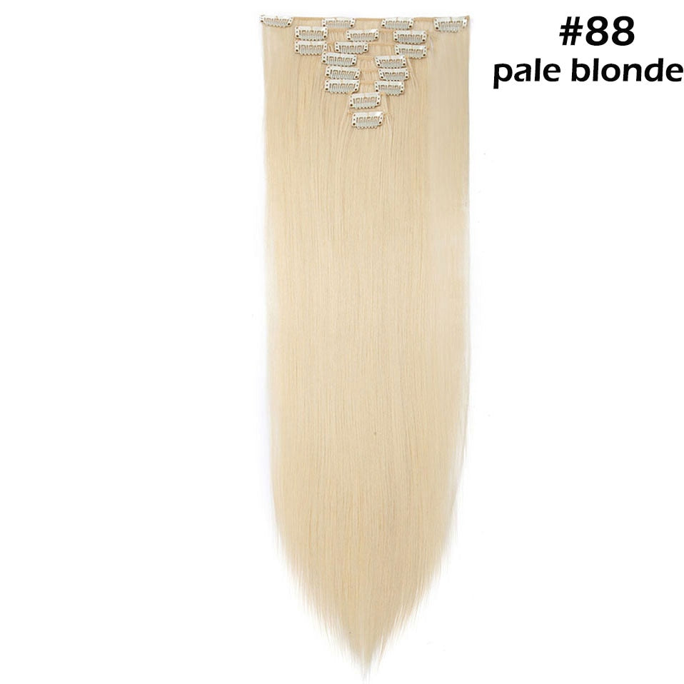 S-noilite Synthetic Pcs/set Long Straight Clip In On Hair Extensions Black Brown Red Pink Purple Fake Hairpieces For Women