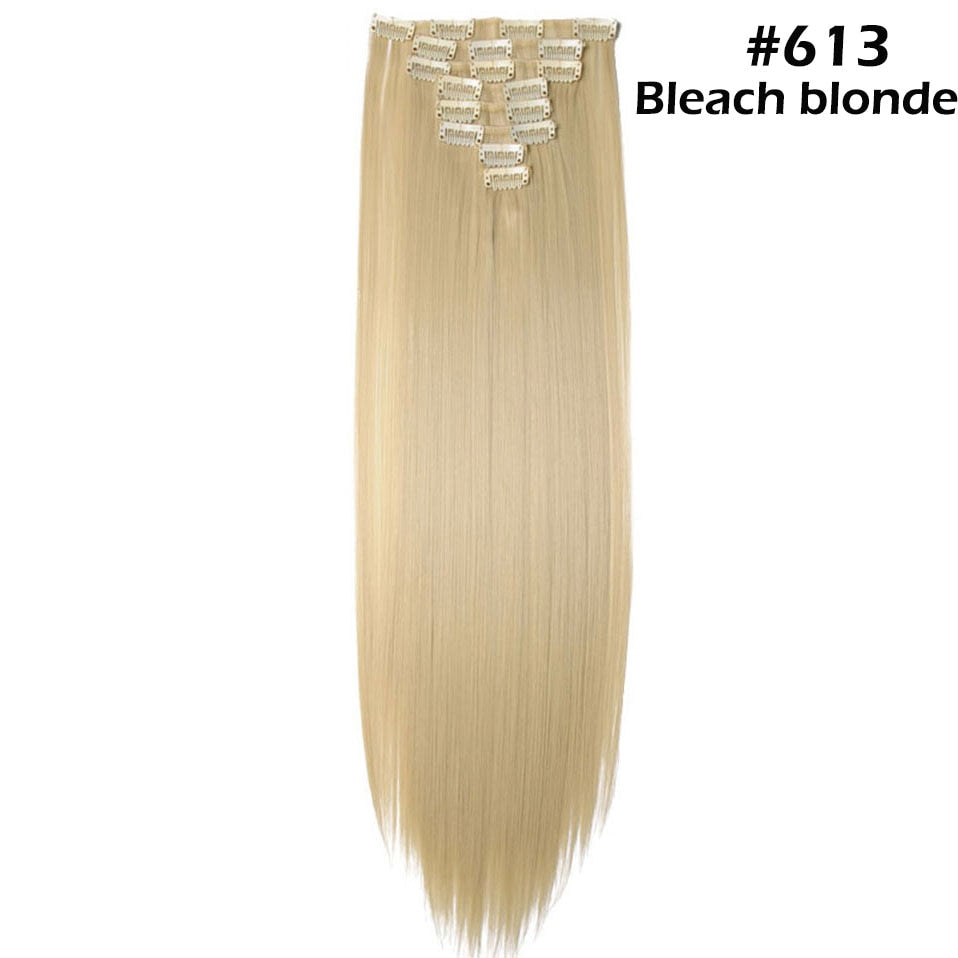S-noilite Synthetic Pcs/set Long Straight Clip In On Hair Extensions Black Brown Red Pink Purple Fake Hairpieces For Women
