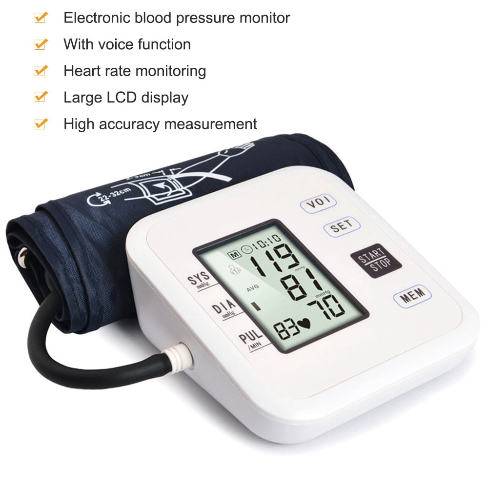 Upper Arm Style Automatic Electronic Blood Pressure Monitor WIth LCD Display Digital Intelligent Blood Pressure Meter