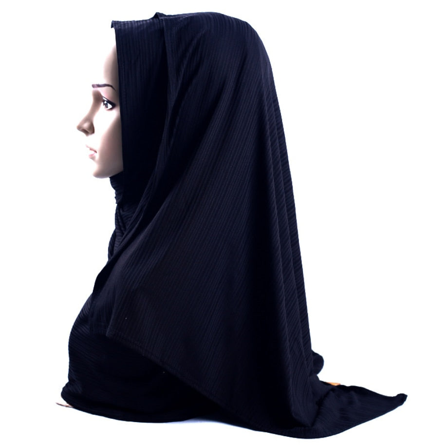Fashion Pleated Stripe Scarf Women Muslim Jersey Hijabs Shawl hijeb femme Africa Headband Long Islam Underscarf Sjaal Bufandas