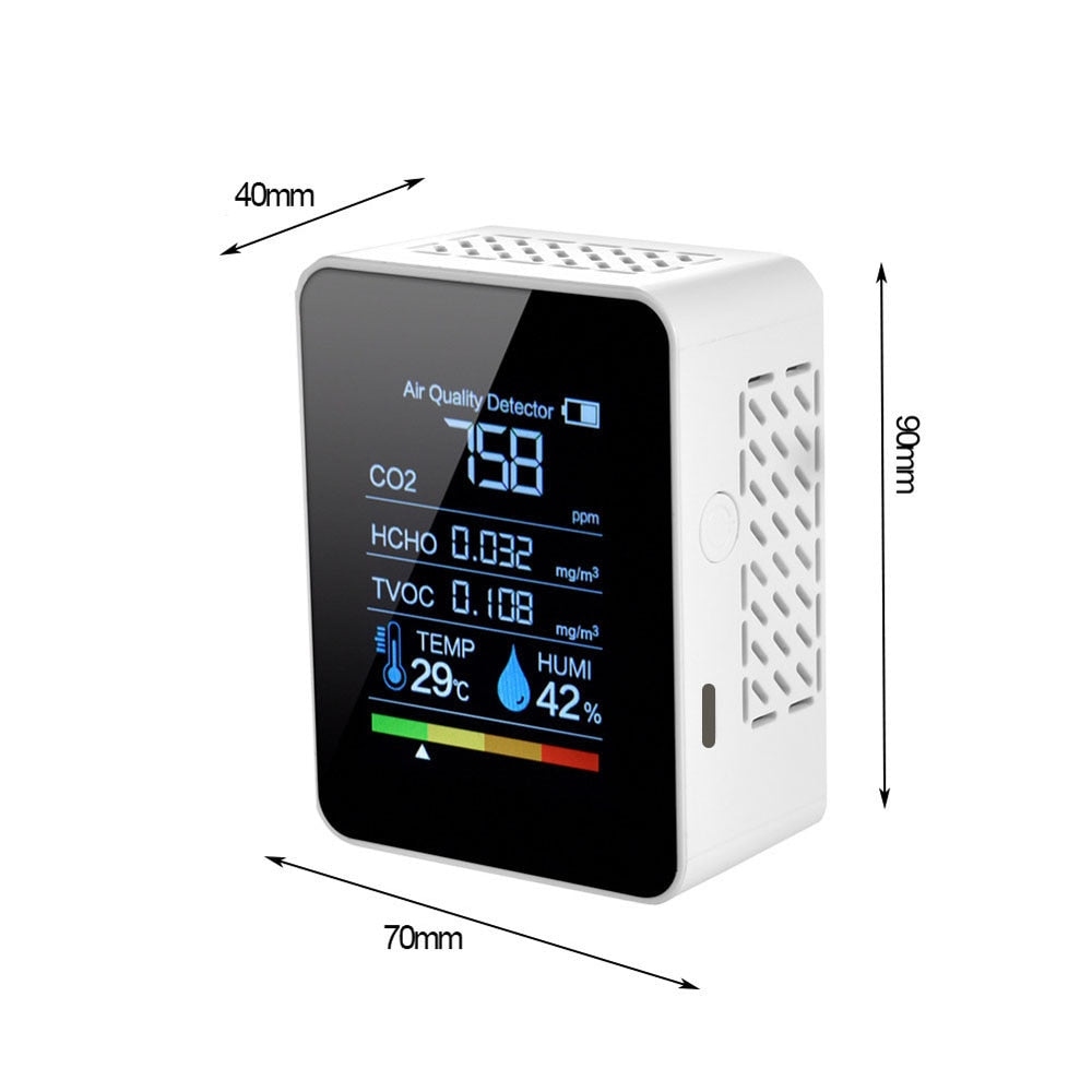 Multifunctional 5in1 CO2 Meter Digital Temperature Humidity Tester Carbon Dioxide TVOC HCHO Detector Air Quality Monitor