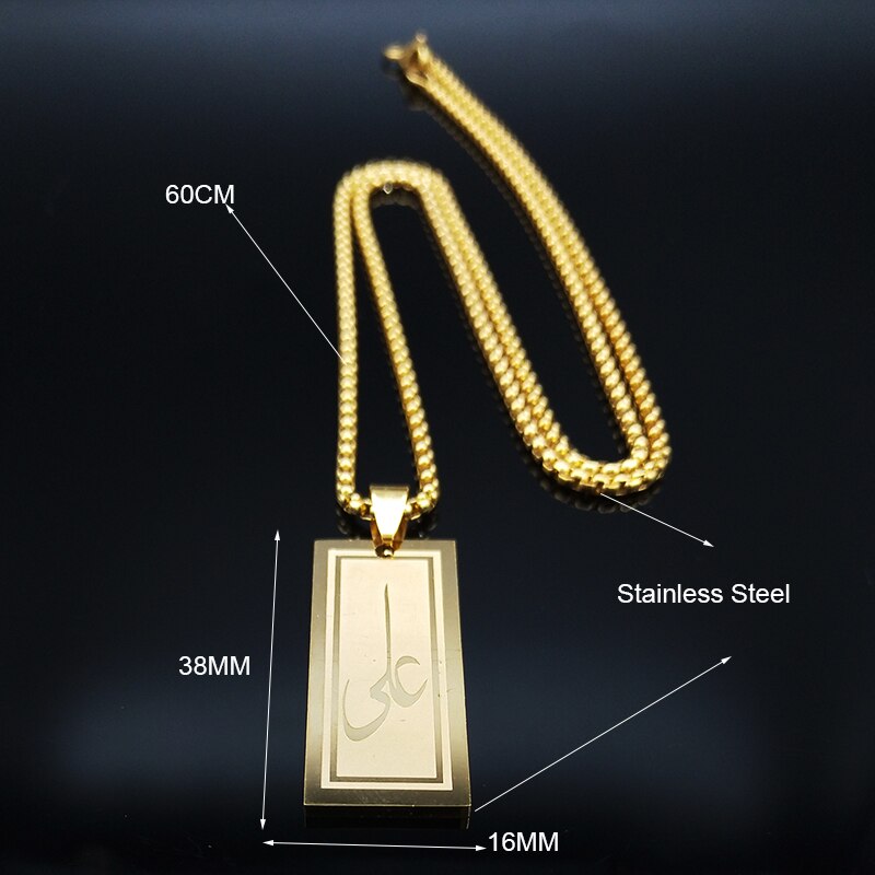 Religious Muslim Allah Loran Stainless Steel Necklace Men Golod Color Islam Long Necklace Jewelry cadenas para hombre N1216S02