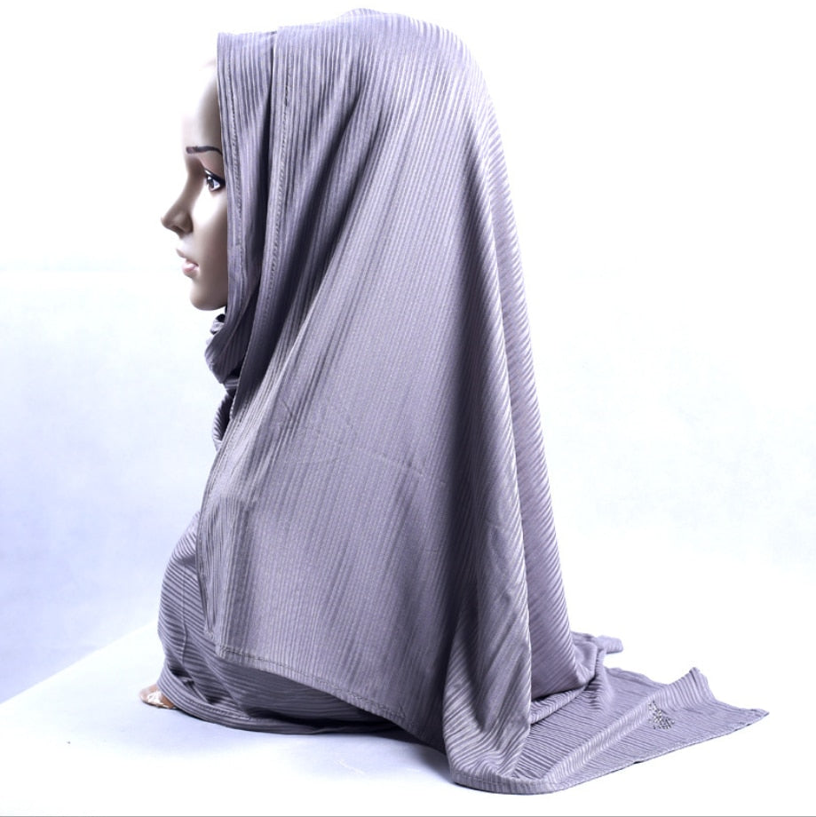 Fashion Pleated Stripe Scarf Women Muslim Jersey Hijabs Shawl hijeb femme Africa Headband Long Islam Underscarf Sjaal Bufandas