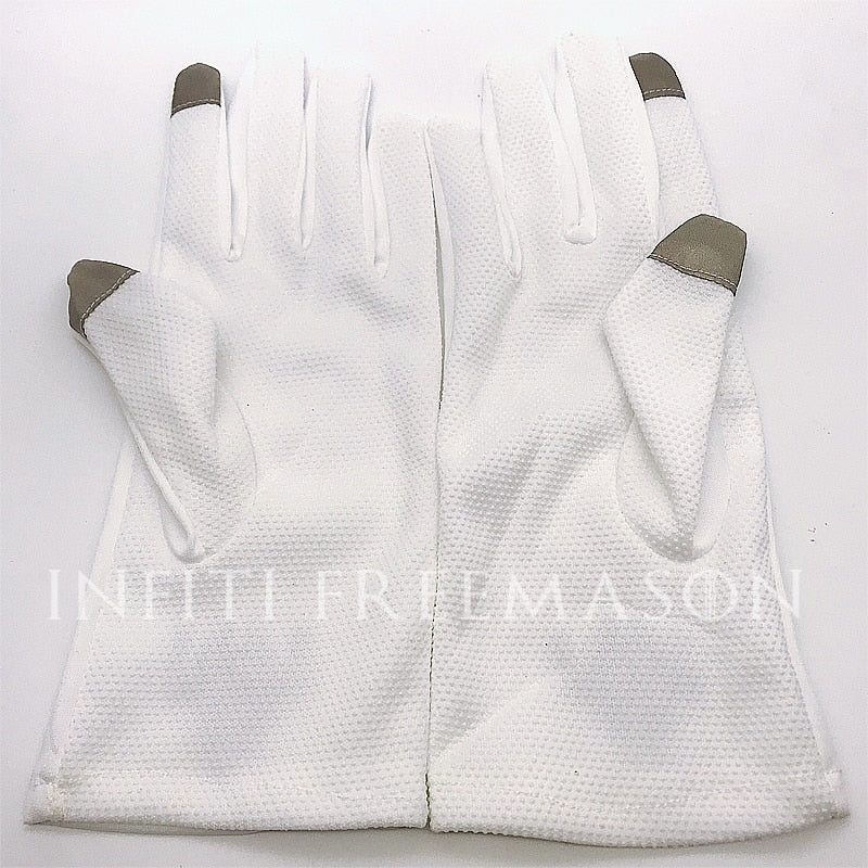 Golden Square and Compass Freemasonry Embroidery, Dot Plastic Anti-slip, Touch Screen, Polyester Gloves-[White]