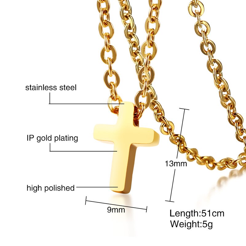 Vnox Small Cross Charm Women Necklaces Stainless Steel Simple Religious Christ Jewelry Elegant Lady Daily Jewelry