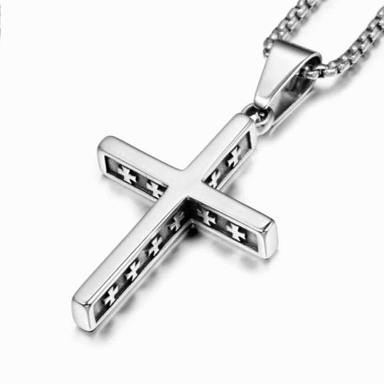 EyeYoYo Stainless Steel Vintage Cross Pendant Necklace Men Religious Delicate Necklace Personality Jewelry