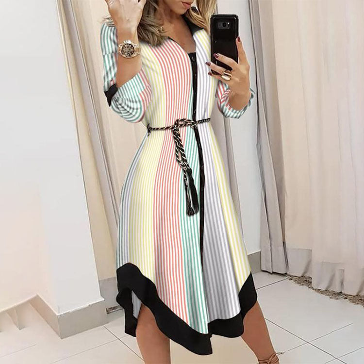 Lapel print loose irregular temperament senior dress female
