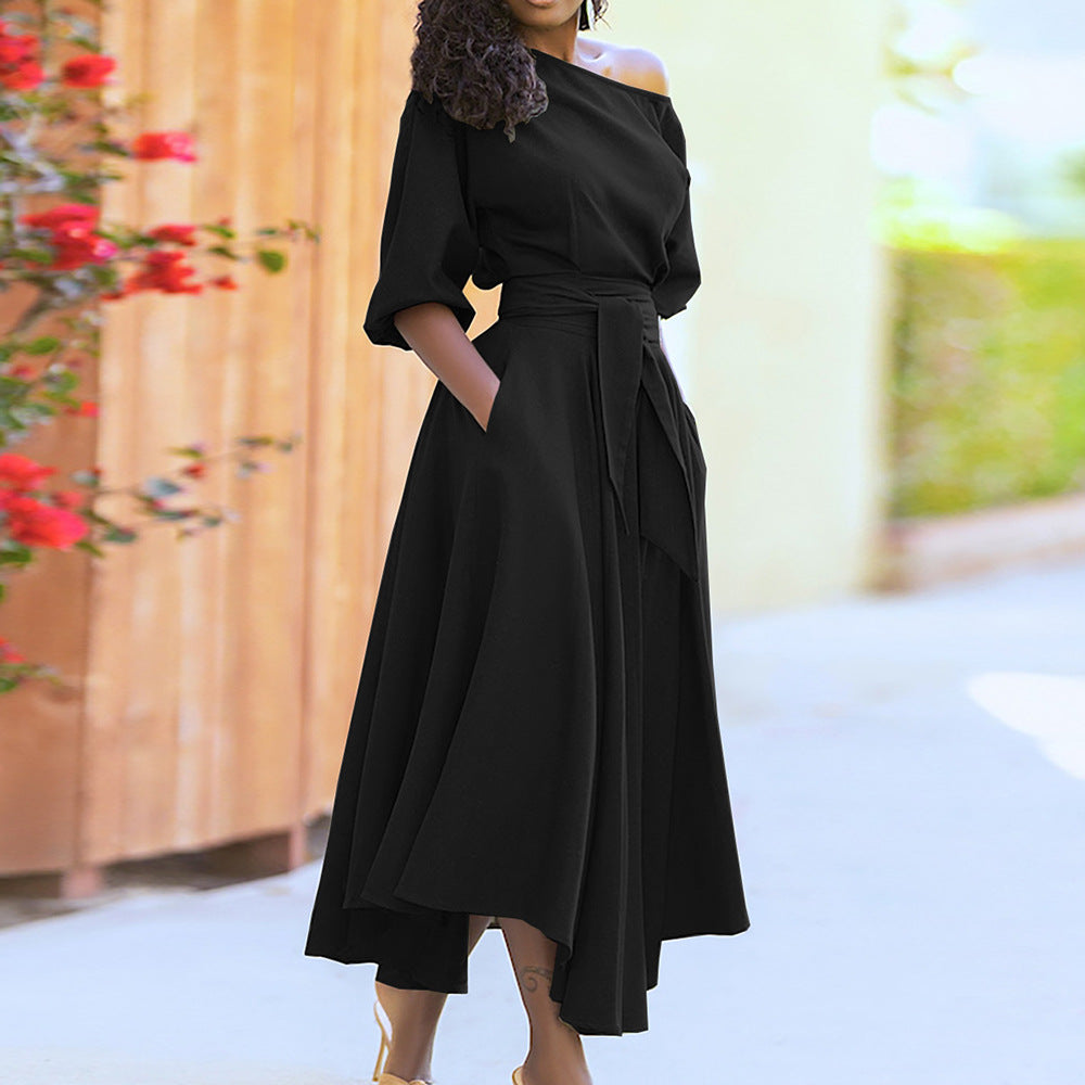 Diagonal shoulder strap solid dress wholesale dress fashion