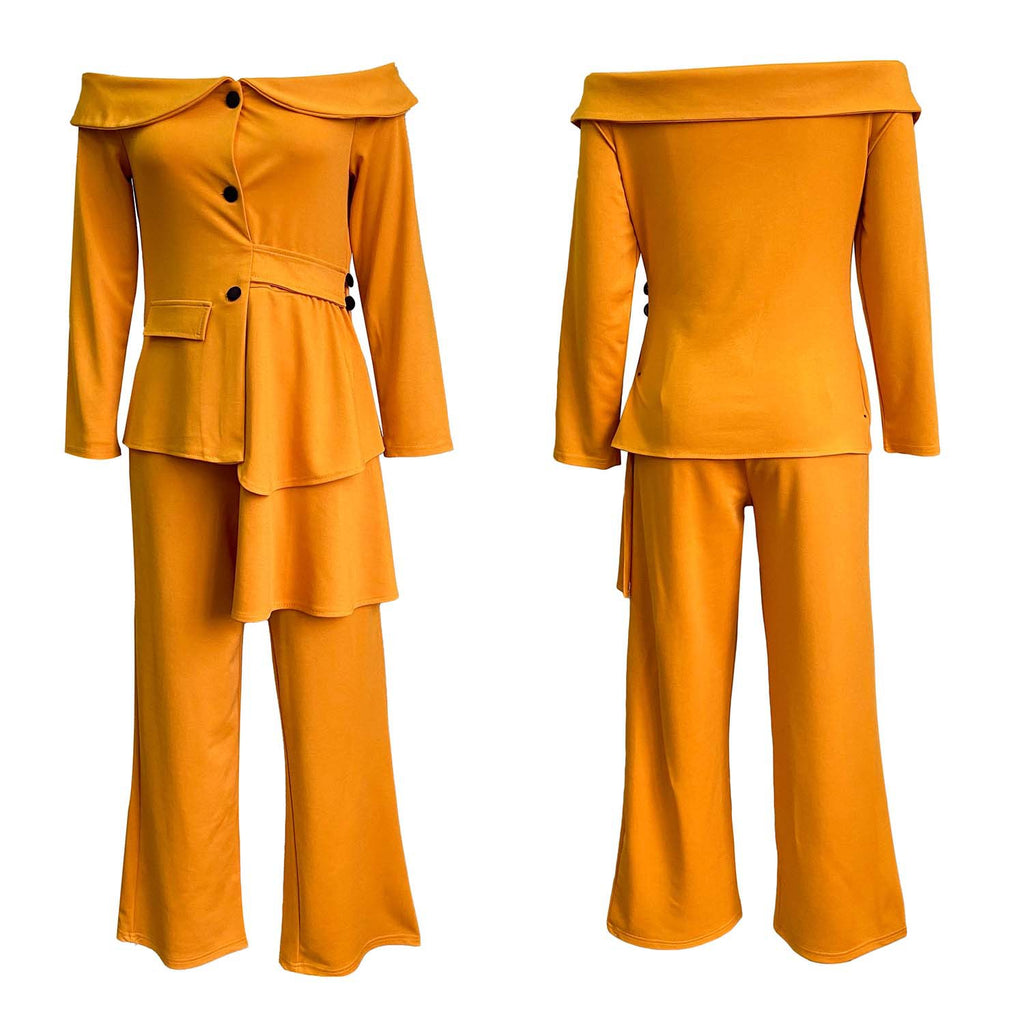 One-Piece Collar Two-Piece Commuting Suit with Pants