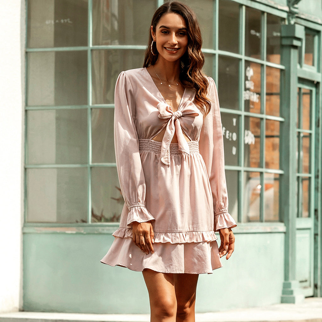 V Neck Long Sleeve Dress